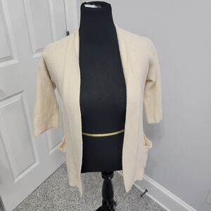 Vintage Pendleton Cream Merina Wool 3/4 Sleeve Cardigan Sweater w Pockets Size L